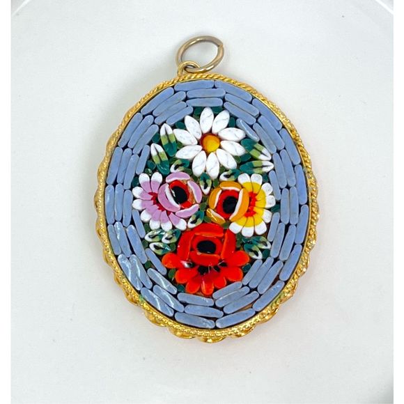 italy Jewelry - Vintage Micromosaic Italy Oval Pendant